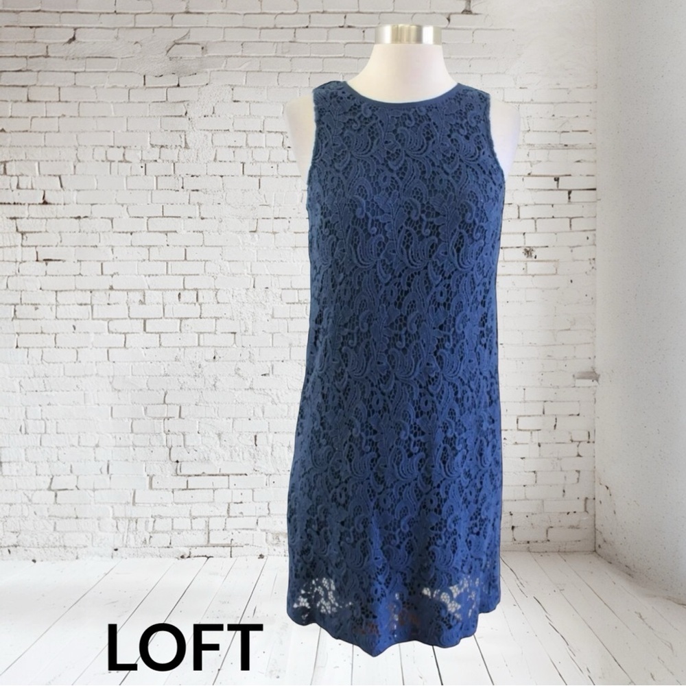 LOFT Navy Blue Lace Shift Dress Sz 12